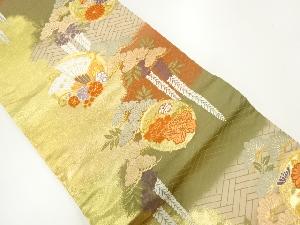 松菊に蝶模様織出し袋帯